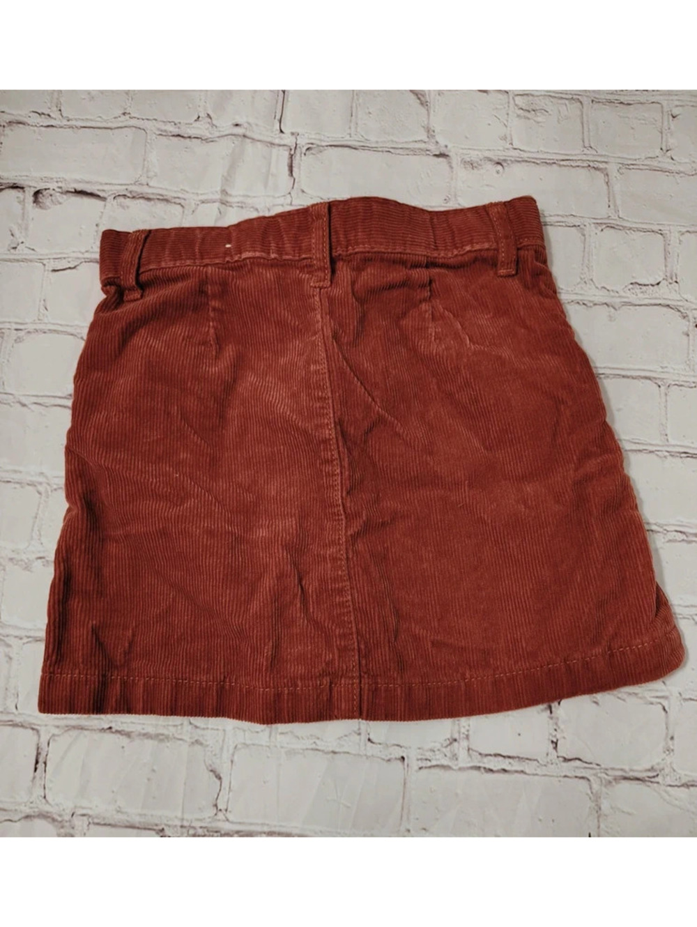 PLACE Rust Corduroy Mini Skirt Size 6 - Front Zip w/ O-Ring Pull & Pockets